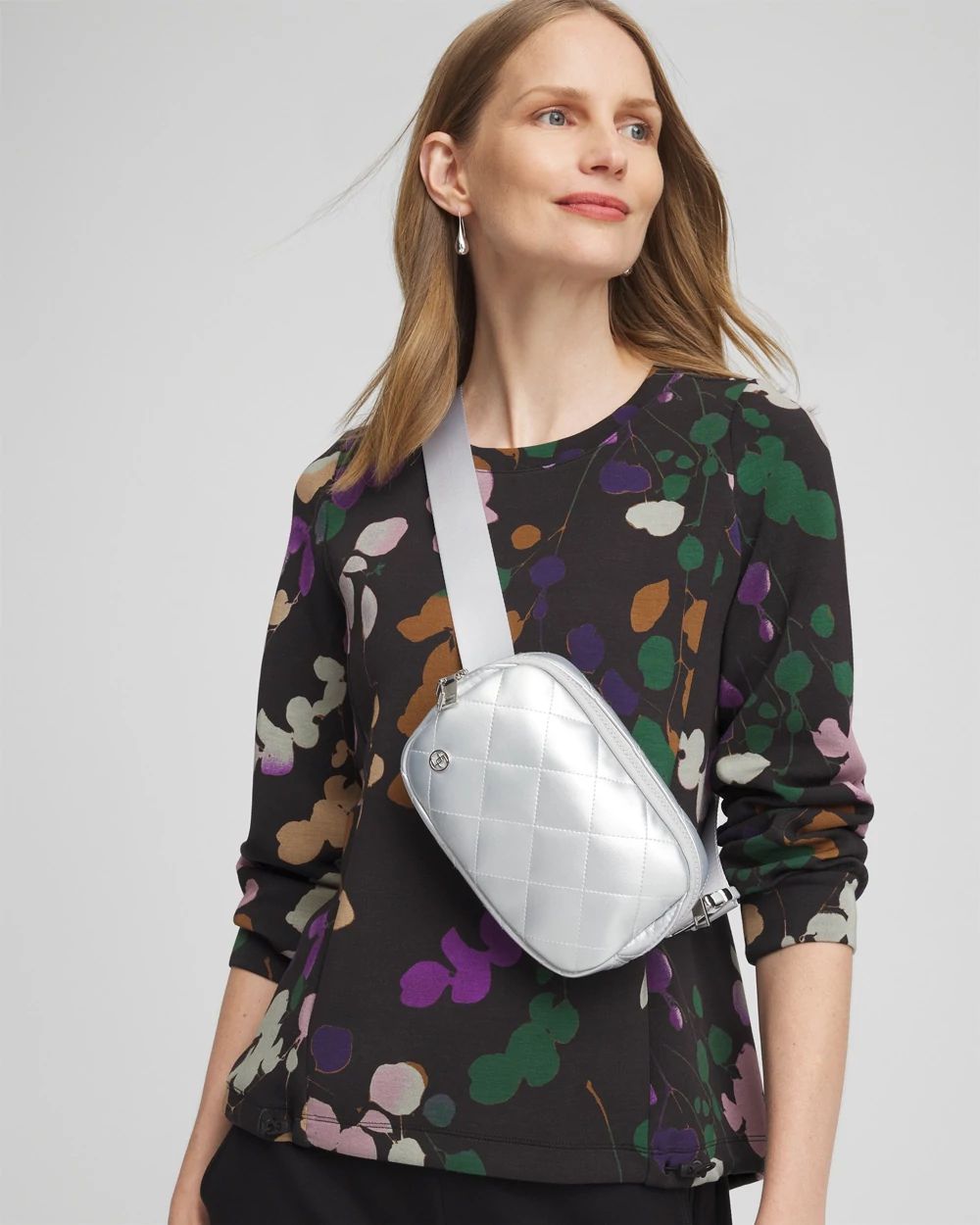 Metallic Silver Quilted Belt Bag click to view larger image.
