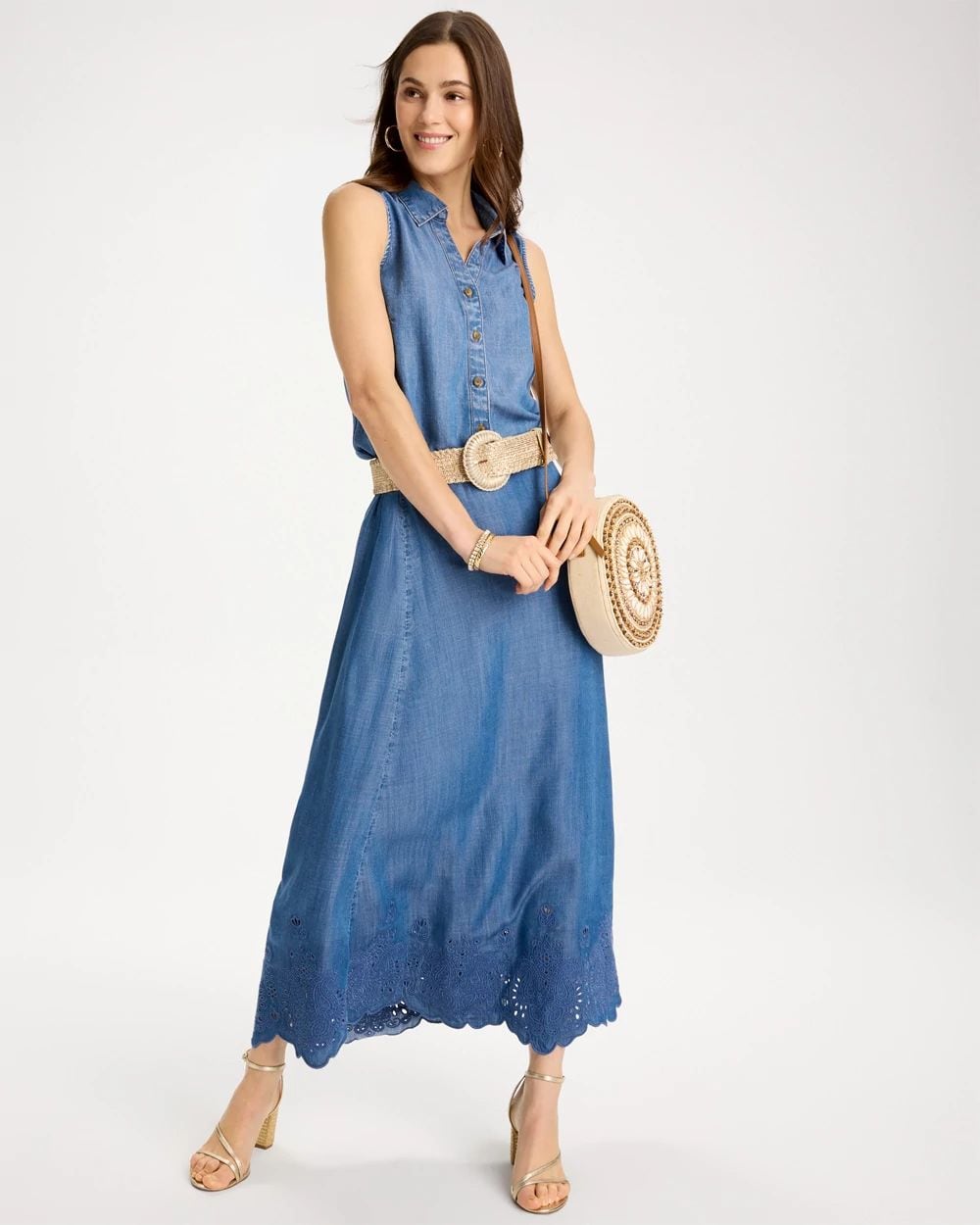 Indigo Twill Embroidered Hem Skirt