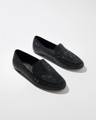 Suede Trim Rhinestone Loafers
