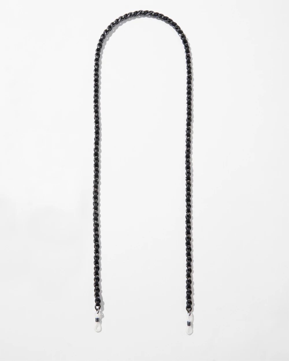 Faux Leather & Hematite Eyeglass Chain