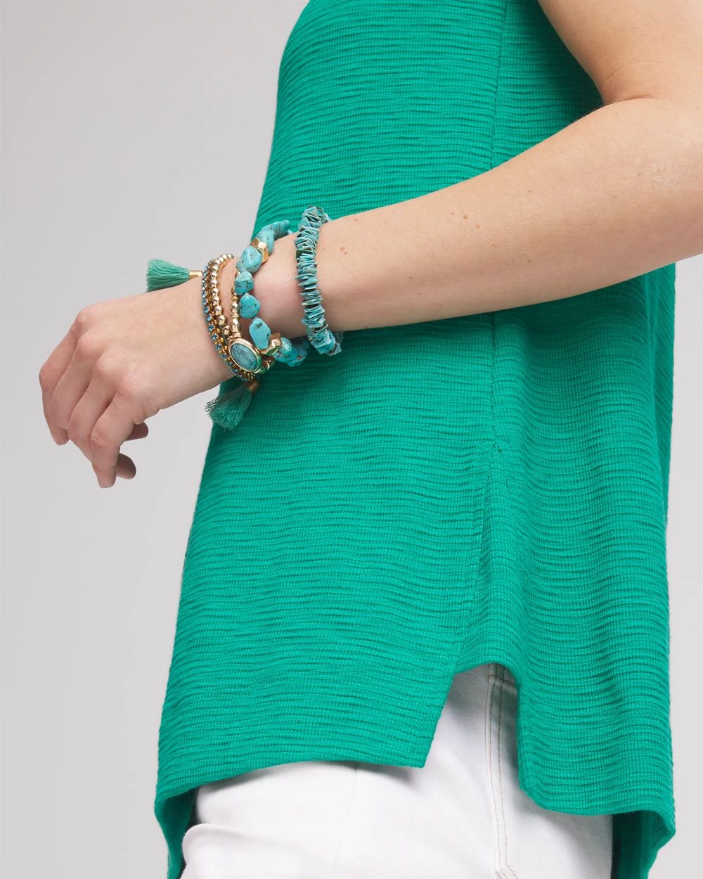 Textured Sleeveless V-Neck Tunic