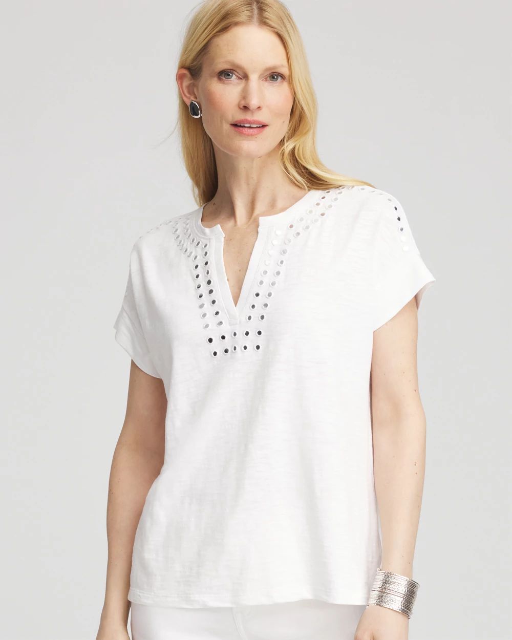 Paillette Trim Cotton Slub Tee