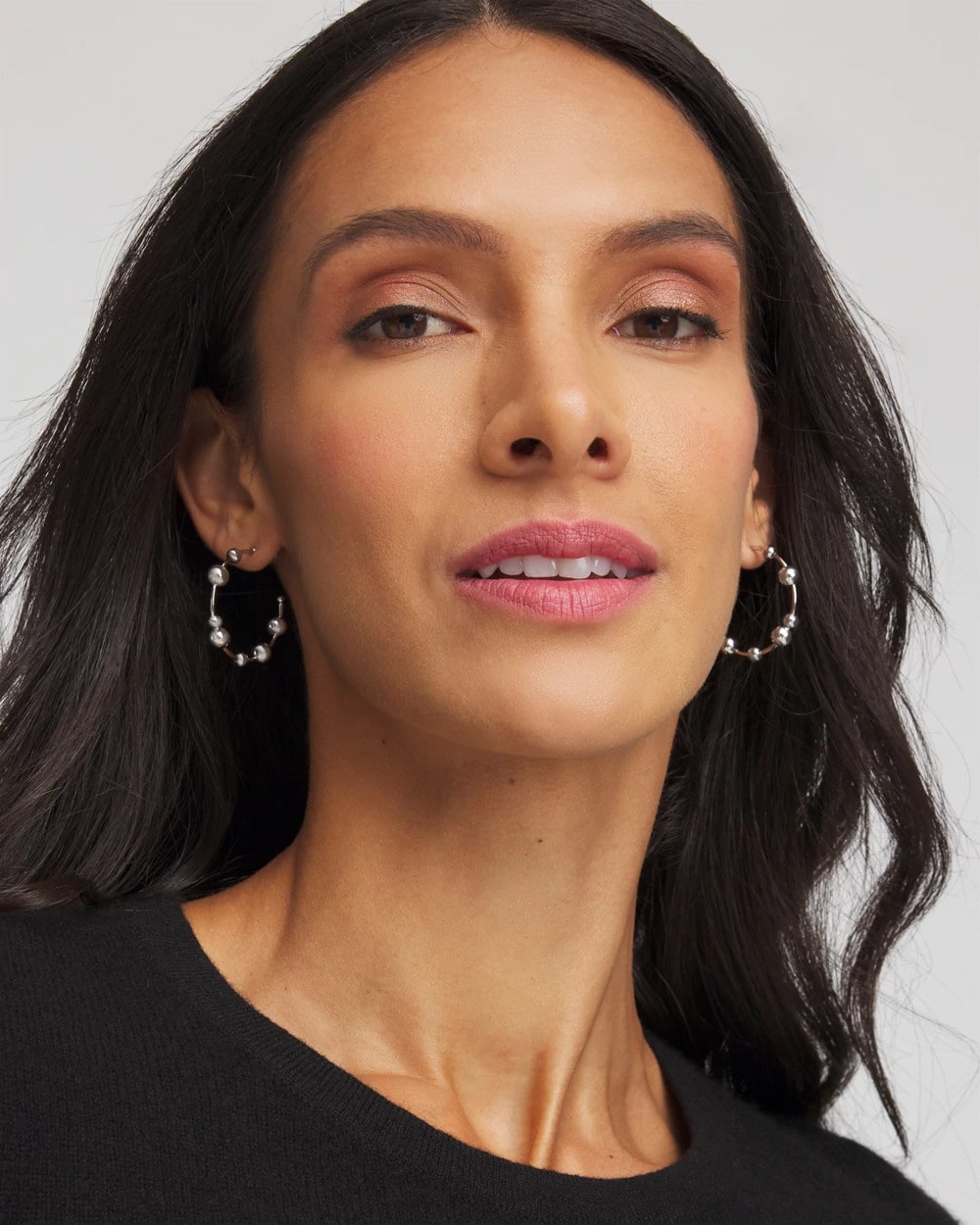 Silvertone Beaded Hoop Earrings