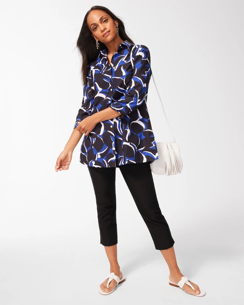 No Iron Stretch Abstract 3/4 Sleeve Tunic