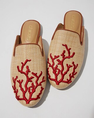 Embroidered Raffia Mules