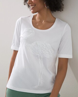 Sequin Flamingo Scoop Neck Tee