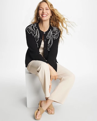 Embroidered Crewneck Cardigan Jacket click to view larger image.