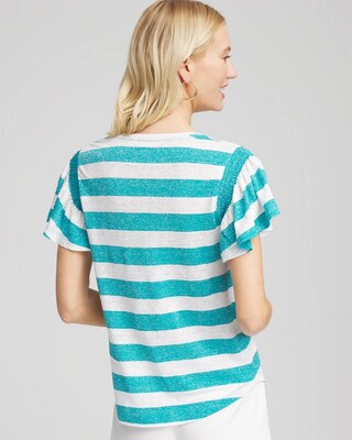 Linen Metallic Striped Flutter-Sleeve Tee click to view larger image.