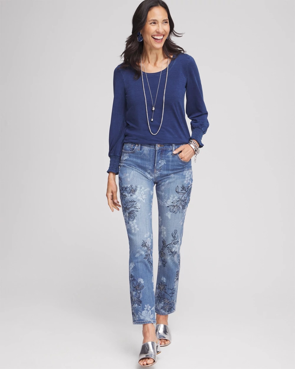 Girlfriend Floral Embroidered Ankle Jeans