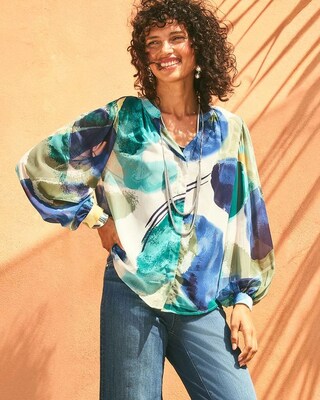 Collarless Long-Sleeved Blouse