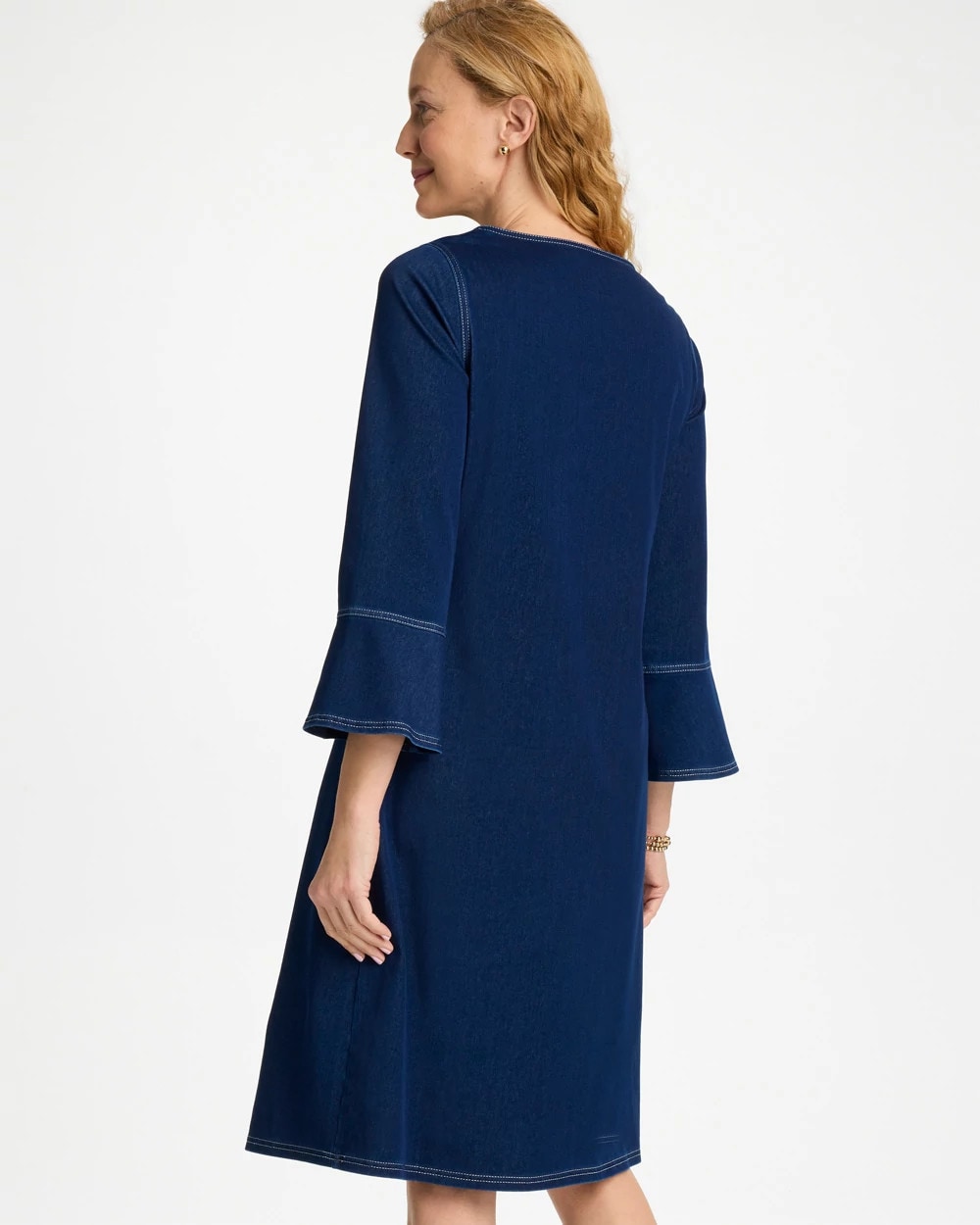 Bell Sleeve Knit Denim Dress