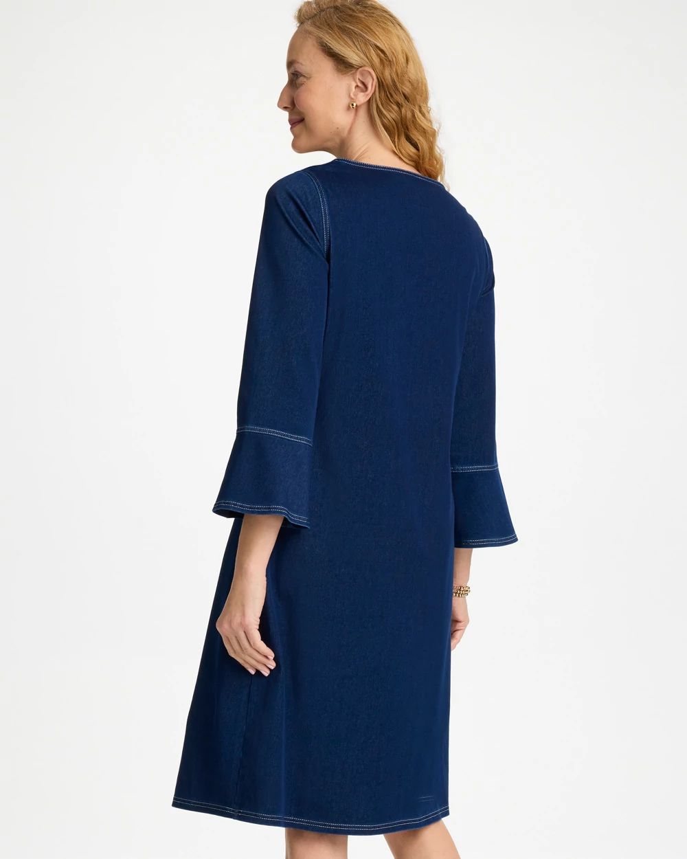 Bell Sleeve Knit Denim Dress