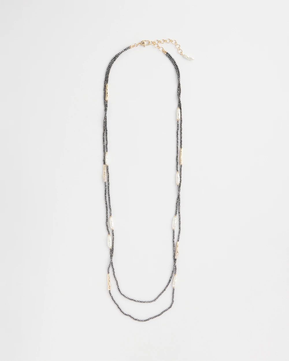 Double Strand Faux Pearl Hematite Necklace