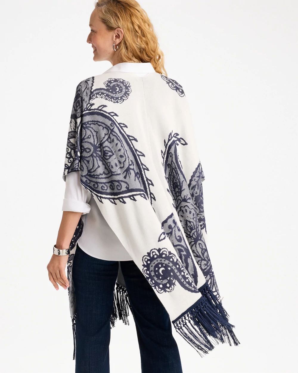 Long Knit Fringed Ruana click to view larger image.