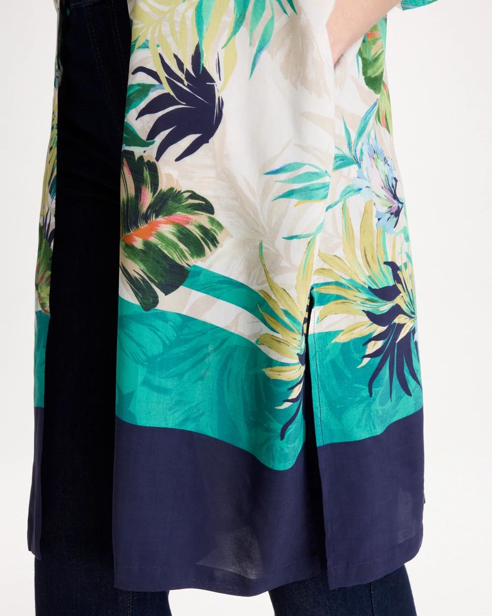 Printed Smocked Long Kimono
