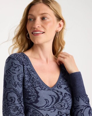 Ella Jacquard V-Neck Pullover Sweater click to view larger image.