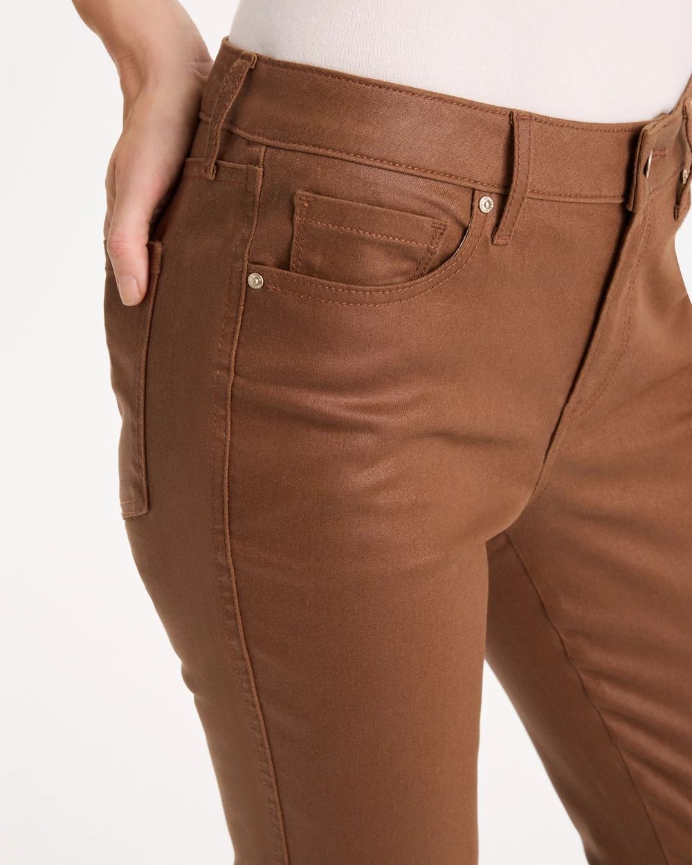 Coated Skinny Ankle Jeans click to view larger image.