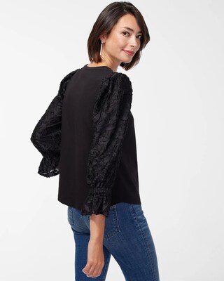 Chiffon Knit Mix Burnout Sleeve Top