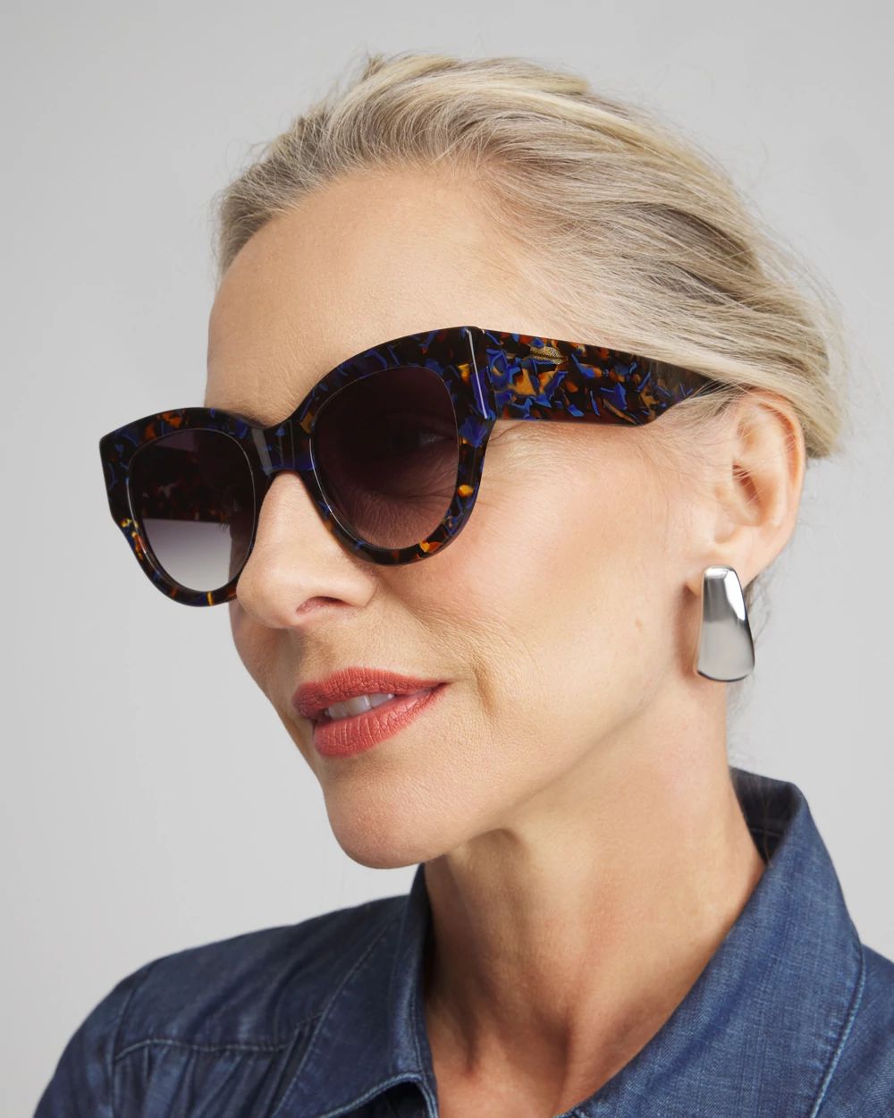 Blue Faux Tort Cateye Sunglasses