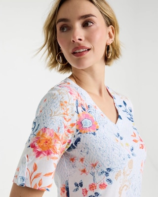 Pima Floral Elbow Sleeve Tee click to view larger image.