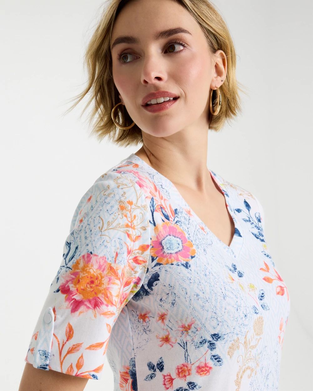 Pima Floral Elbow Sleeve Tee