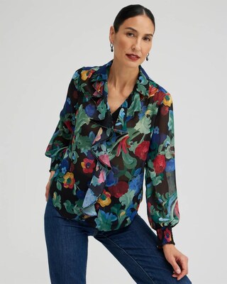 Floral Print Ruffle Shirt