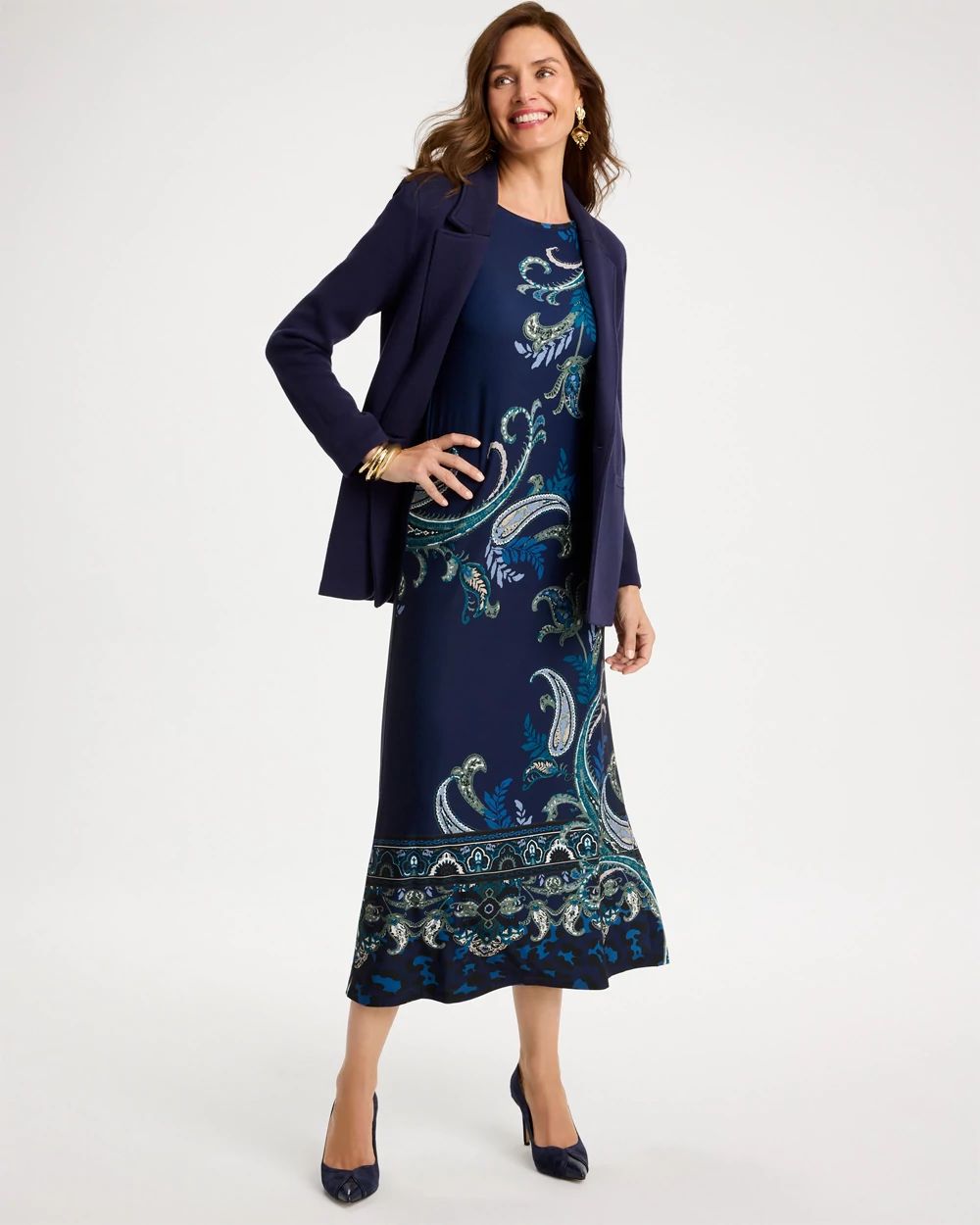 Petite Soft-Stretch Knit Printed Dress click to view larger image.