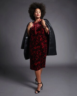 Rose-Print Velvet Midi Dress