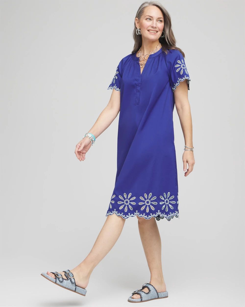 Embroidered Poplin Popover Dress