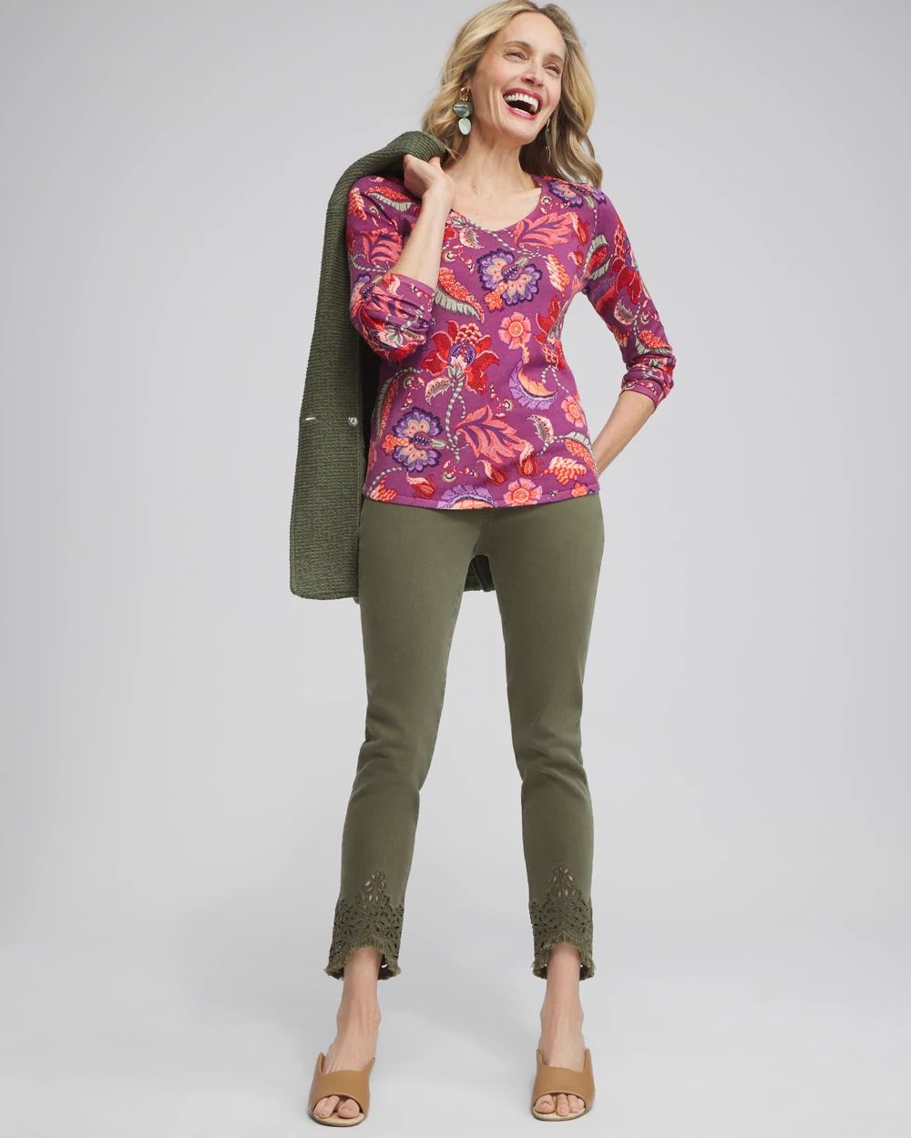 Eyelet Tulip Hem Pull-on Ankle Jeggings