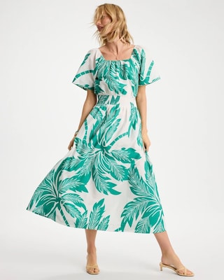 Poplin Cotton Off-Shoulder Printed Dress click to view larger image.