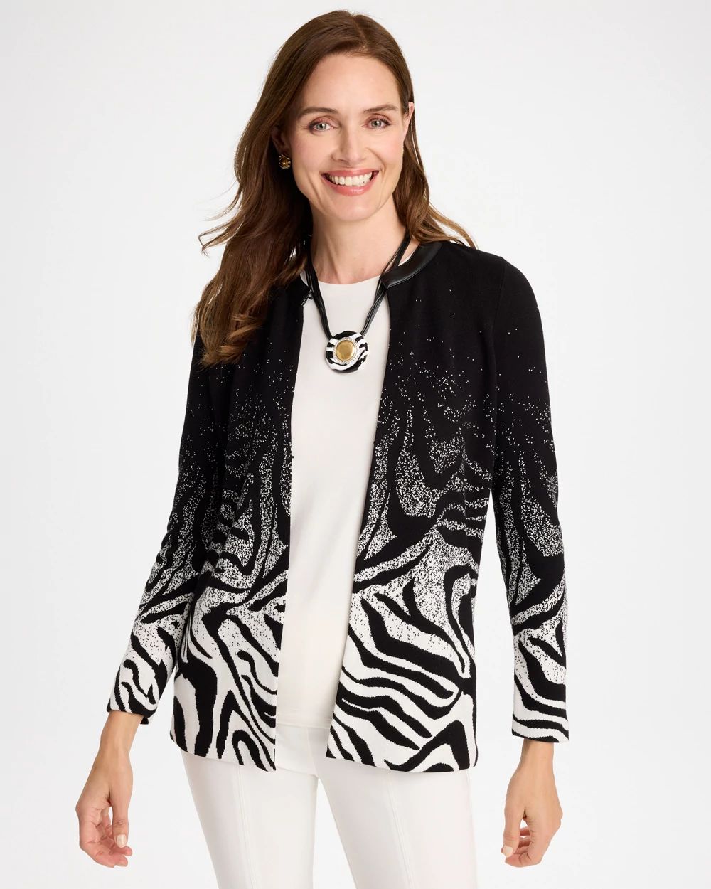 Ombre Animal Faux Leather-Trim Coatigan