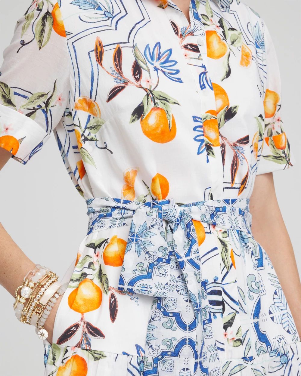 Silk Blend Tropical Shirt Dress