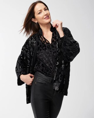 Tonal Embellished Velvet Kimono