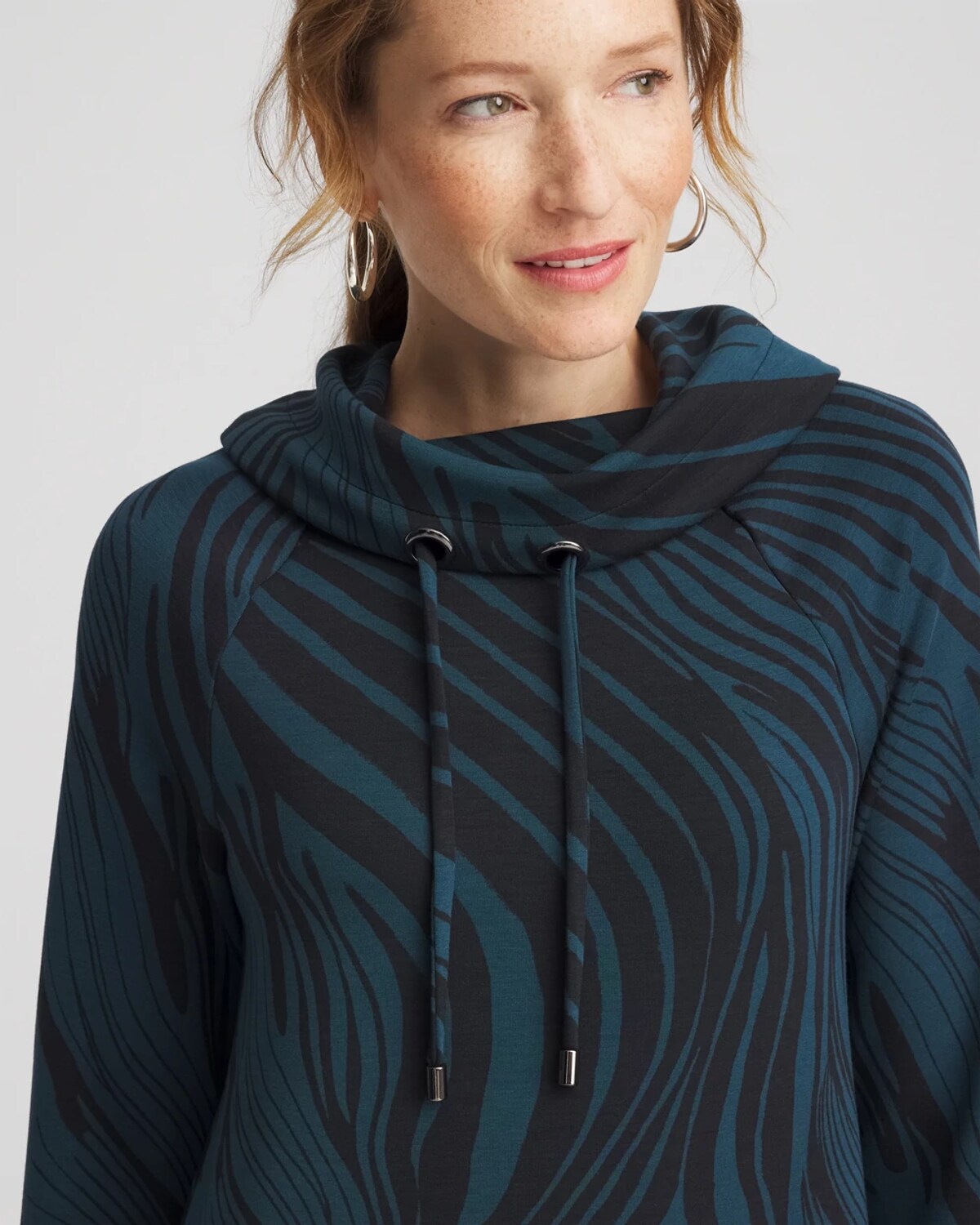 Chico's Soft Scuba Zebra Tunic In Teal Shadow In Multi