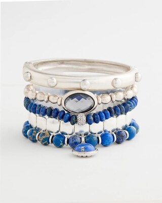 Blue Jade Stone Pave Stretch Bracelet click to view larger image.