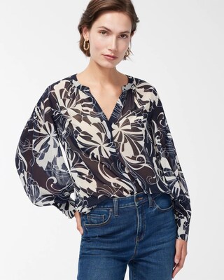 Floral Pintuck Sleeve Shirt