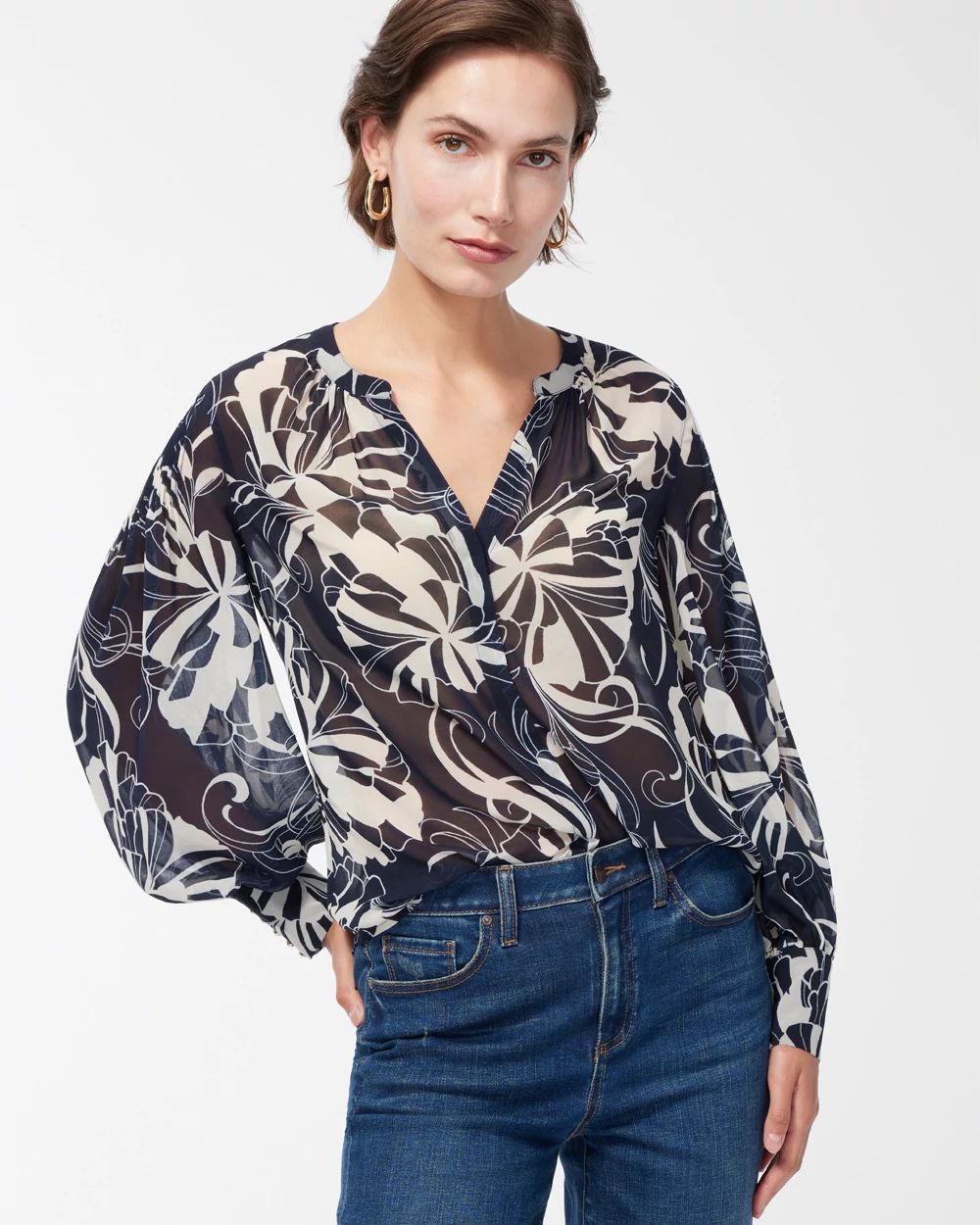 Floral Pintuck Sleeve Shirt