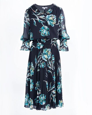 Crepe Pleated Floral Midi Dress