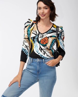 Swirl Print 3/4 Sleeve Romantic Tee