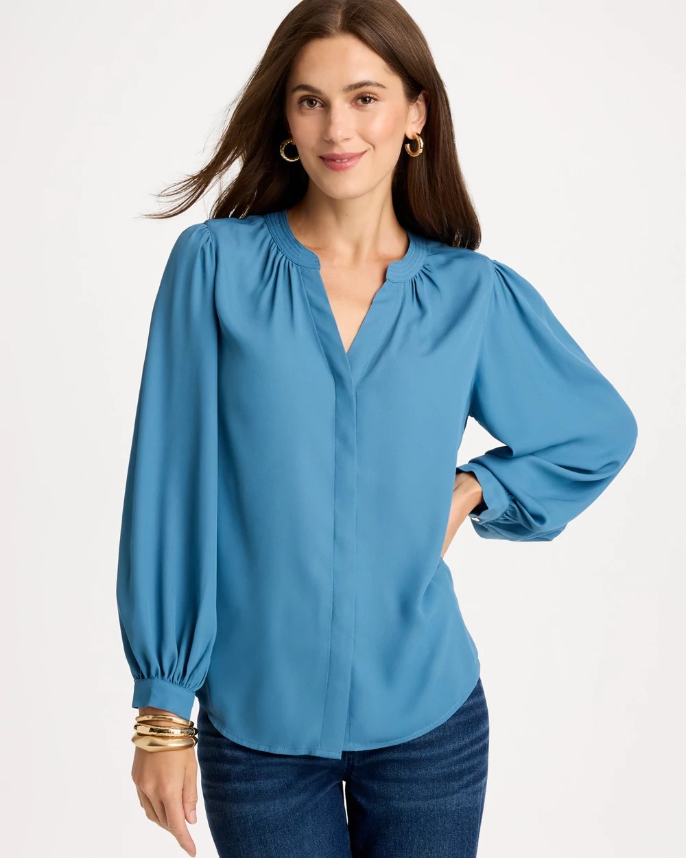 Georgette Long Billow Sleeve Blouse