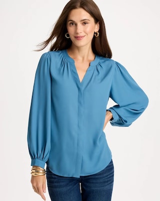 Georgette Long Billow Sleeve Blouse