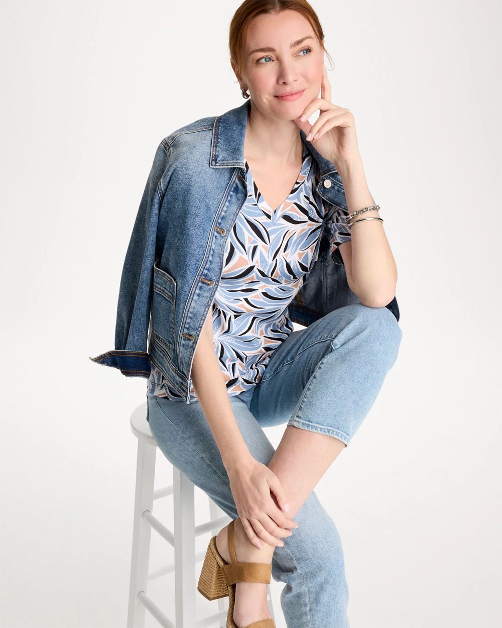 Printed Pima Elbow-Sleeve Tee click to view larger image.