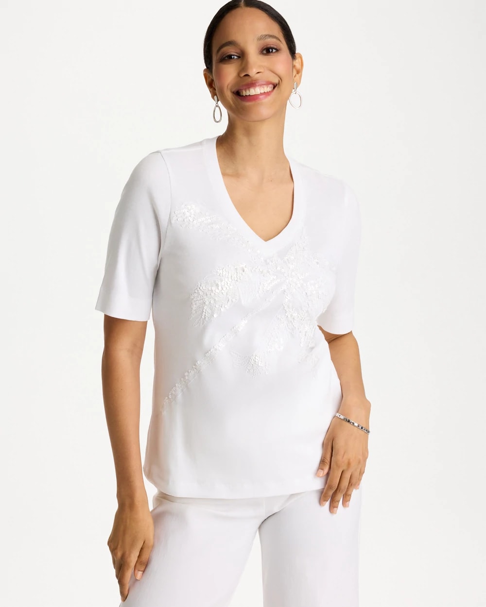 Palm Embellished Pima Elbow Sleeve Tee, photo 1 of 5