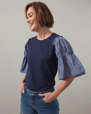 Chambray Tiered Sleeve Tee