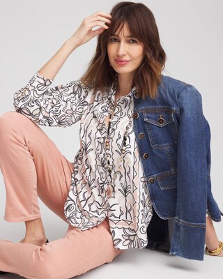 Faux Silk Floral Collared Shirt click to view larger image.