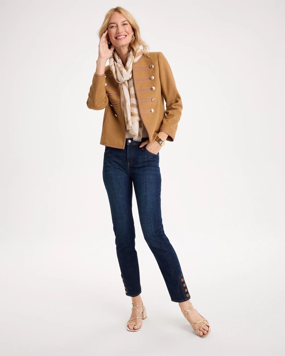 Petite Girlfriend Slim Faux Leather Hem Ankle Jeans