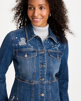 Embellished Denim Peplum Jacket click to view larger image.