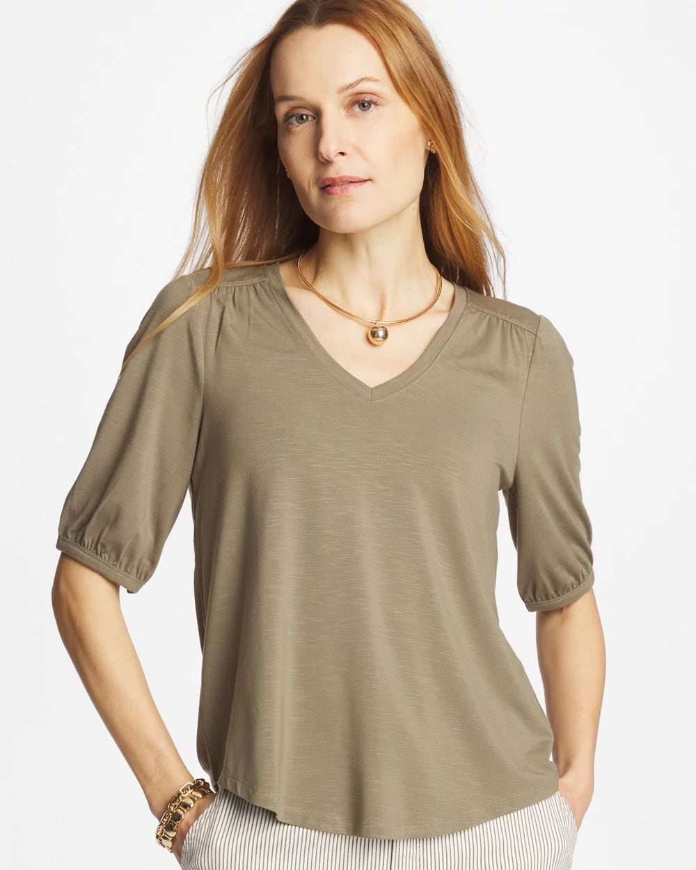 Shirred Elbow Sleeve Tee