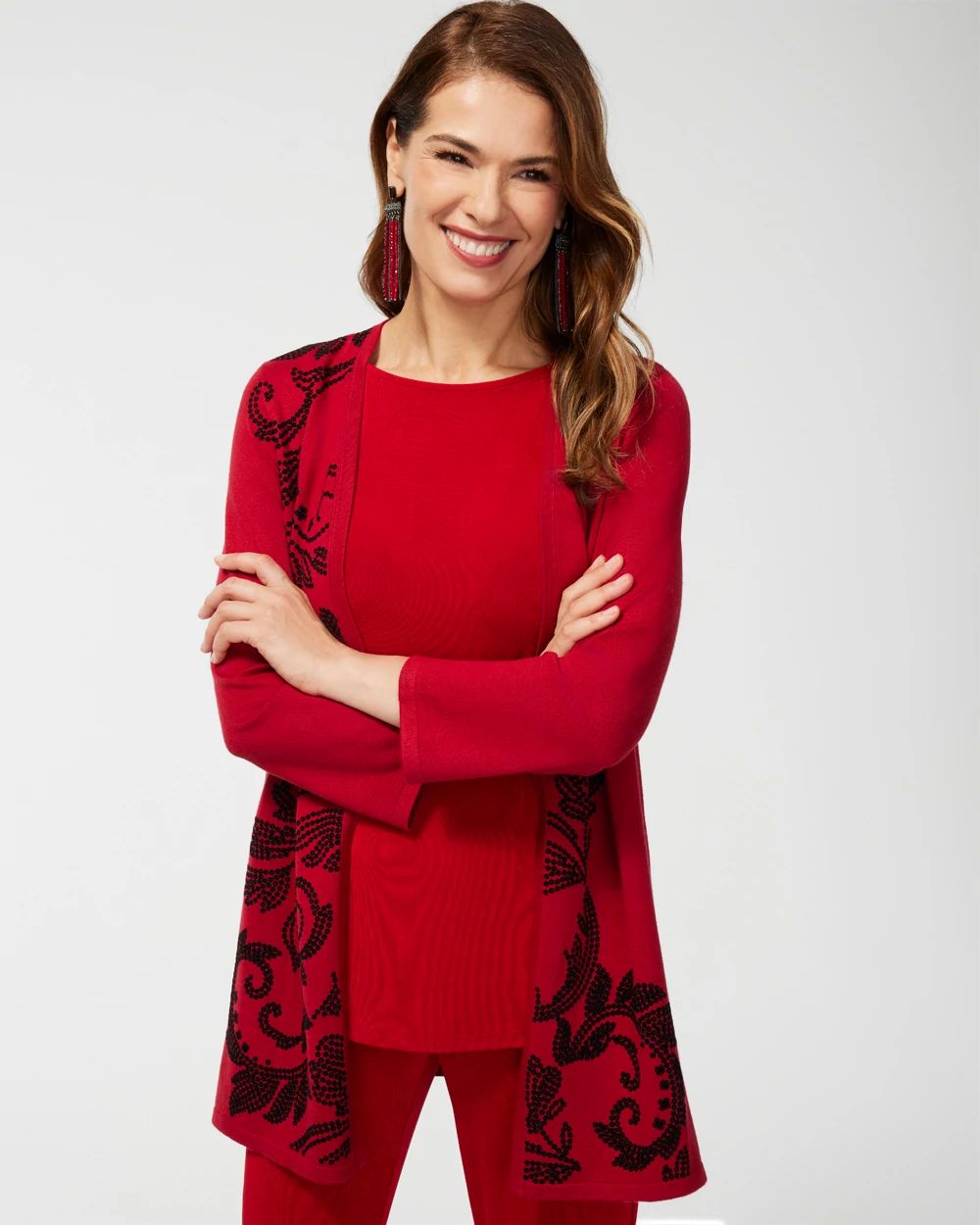 Travelers Collection Sequin Scroll Print Cardigan